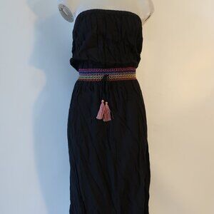 NWT Womens Tina Demel Black, Multi Embroidered Tube Maxi Dress L